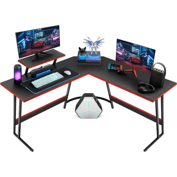 kf-Sd6f7b7052f4f445c8bd801031a2cc7e6J L Shaped Gaming Desk Computer Corner Desk PC Gaming Desk Table with Large Monitor Riser Stand for Home Office Office Desks