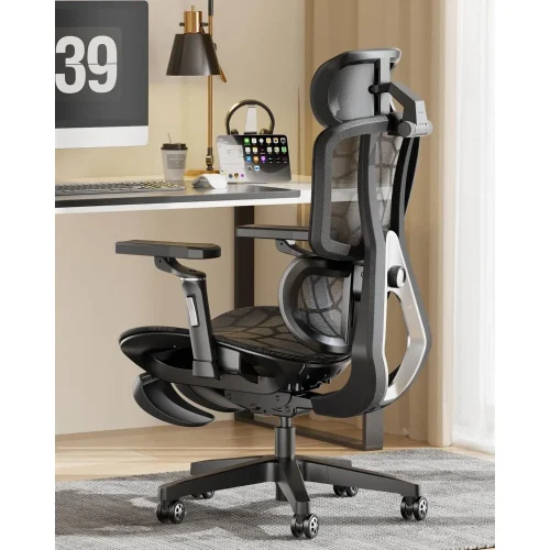 G5 Ergonomic Office Chair with 6D Lumbar Support, 360° Adjustable Armrest, Reclining Computer Mesh Chair with Footrest, Sliver