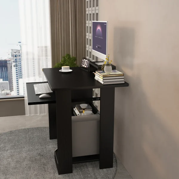 Home Office Computer Desk with Monitor Stand Keyboard Tray, Study Desk PC Laptop Table , Modern Workstation for Small Spaces