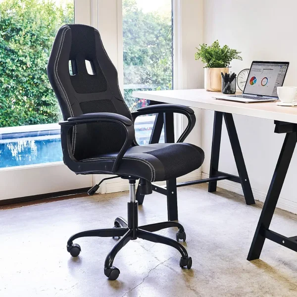 Office Chair Pc Gaming Chair Cheap Desk Chair Ergonomic Pu Leather Executive Computer Chair Lumbar Support For Women, Men (Bla)