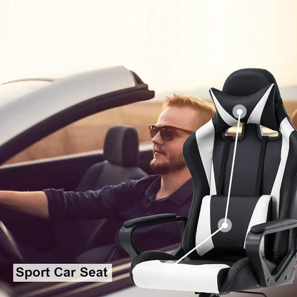 High Back Gaming Chair Ergonomic Racing Heavy Duty Office Chair Pc Video Game Chair, Massage Function Lumbar Support With Arms