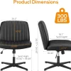 Dumos Criss Cross Chair Legged Office Wide Comfy Desk Seat, No Wheels Armless Computer Task Seating, Swivel Vanity Home Height