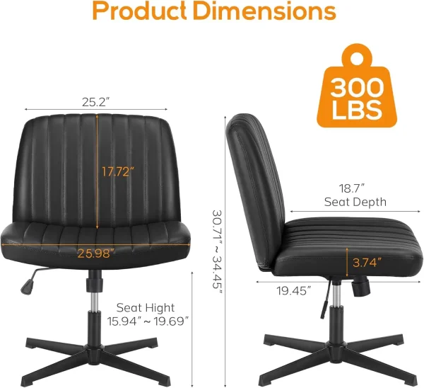 Dumos Criss Cross Chair Legged Office Wide Comfy Desk Seat, No Wheels Armless Computer Task Seating, Swivel Vanity Home Height