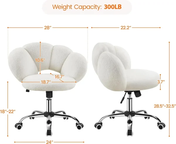 Boucle Upholstered Desk Chair Cloud-Shaped Vanity Adjustable Home Office Chair Computer with Rolling Wheels