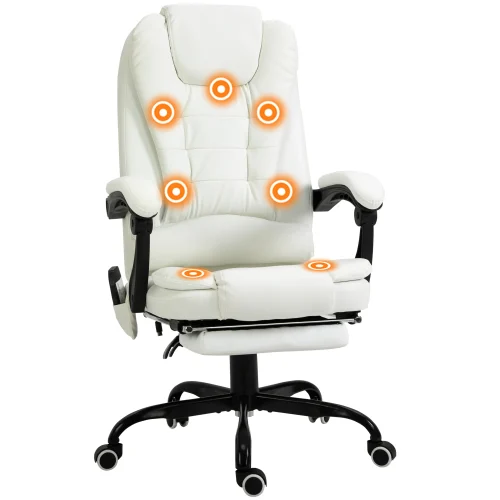 7-Point Vibrating Massage Office Chair High Back Massaging Office Desk Chair with Lumbar Support, Footrest, White