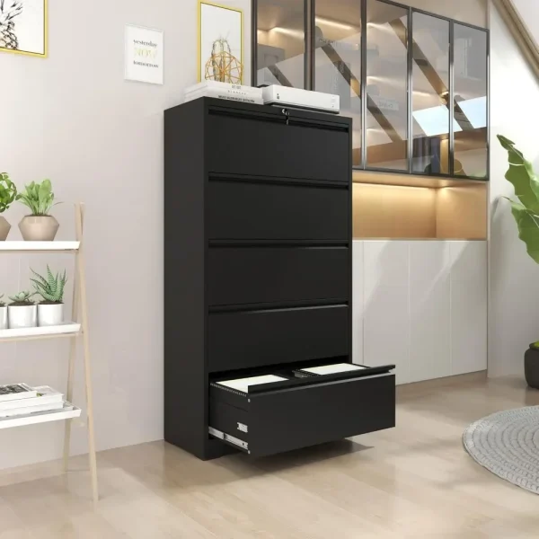 Lateral File Cabinet with Lock, Home Office Storage Cabinet for Hanging Files 5 Drawers-64.09''H,5 Drawer Metal Filing Cabinets