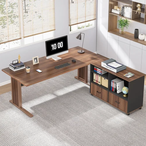 Tribesigns 63" Large Executive Desk L Shaped Computer Desk with File Storage Cabinet, L-Shaped Executive Office Desk