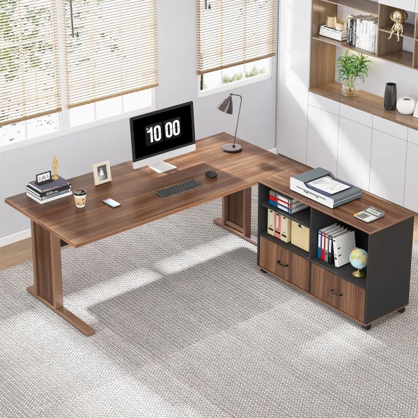 Tribesigns 63" Large Executive Desk L Shaped Computer Desk with File Storage Cabinet, L-Shaped Executive Office Desk