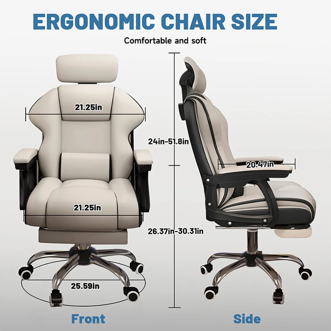Executive Office Chair Reclining with Footrest Ergonomic Computer Desk with Lumbar Support Big and Tall Home High Back Gaming - Image 2