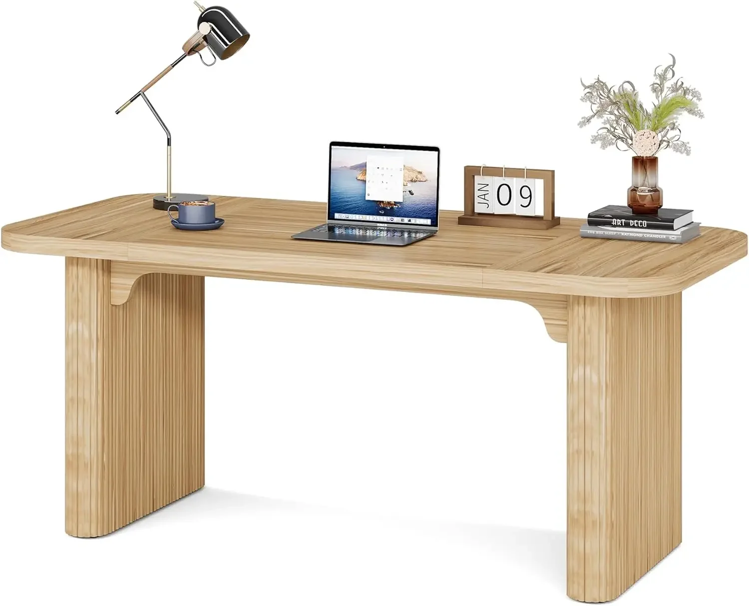 62-Inch Executive Desk, Large Computer Office Desk, Modern Office Desks & Workstations with Double Pedestal, Writing Table Work - Image 5