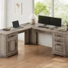 Farmhouse L Shaped DeskHome Office Desk with File Drawer and Power Outlet, Corner Desk, Workstation for Office Home, Grey