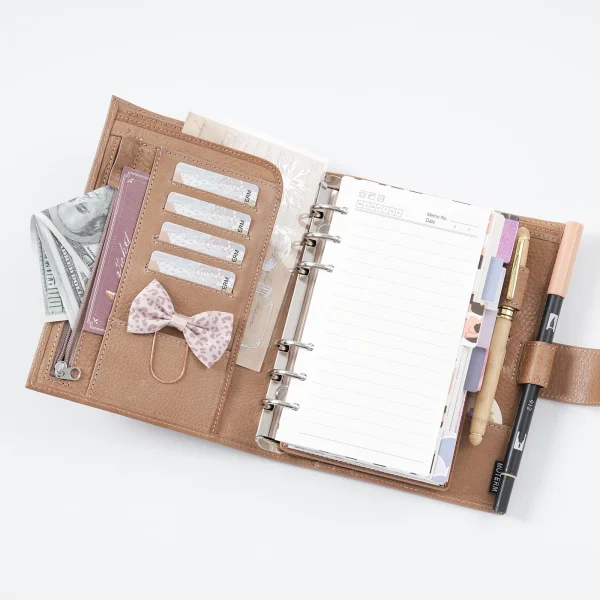 Moterm Full Grain Veg Tan Leather Personal Size Luxe 2.0 Rings Planner Notebook with 30MM Rings Agenda Organizer Diary Journal