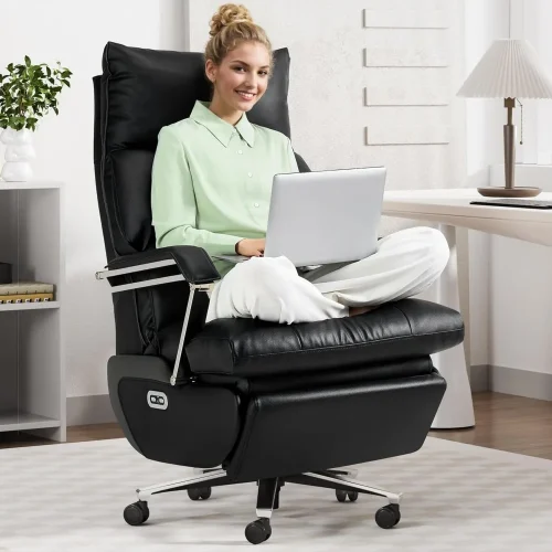 Dual Motor Electric Executive Office Chair with Foot Rest, Comfortable Reclining Office Chair Wide Seat, Big and Tall Ergonomic