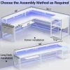 L Shaped Gaming Desk, Reversible Home Office Desk or Corner Desk, Gaming Desk with Power Outlets &LED Strip, Monitor Shelf,White