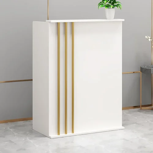 Office Reception Desk for Small Spaces, Small Reception Desk with Lockable Drawers, Modern Cashier Front Desk with Counter, for