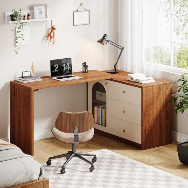 Tribesigns L Shaped Computer Desk with Drawers, Modern Corner Home Office Desk with Reversible Storage Cabinet, Long Study Desk