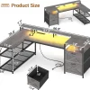 67" L Shaped Desk with Drawers, Computer Office Desk with Storage Shelves & Power Outlet, Reversible Gaming Desk with LED Lights