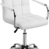 White Desk Chairs with Wheels/Armrests Modern PU Leather Office Chair Midback Adjustable Home Computer Executive Chair