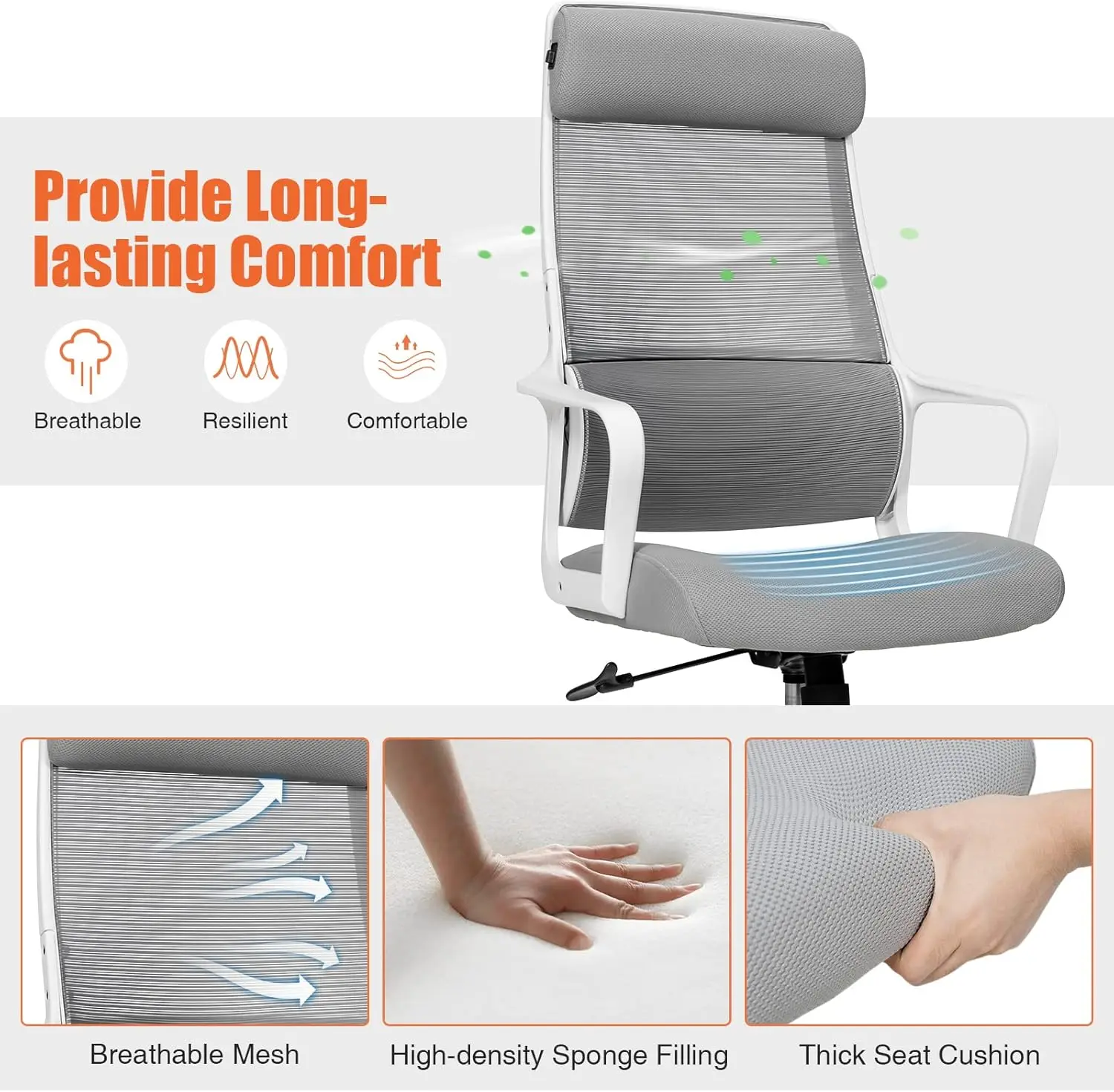 Giantex High Back Mesh Office Chair With Heating Headrest And Lumbar Support Armrest, Ergonomic Computer Desk Chair, Executive - Image 4