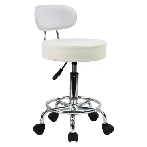 KKTONER PU Leather Rolling Stool Mid-Back with Footrest Height Adjustable Office Computer Home Drafting Swivel Task Chair White