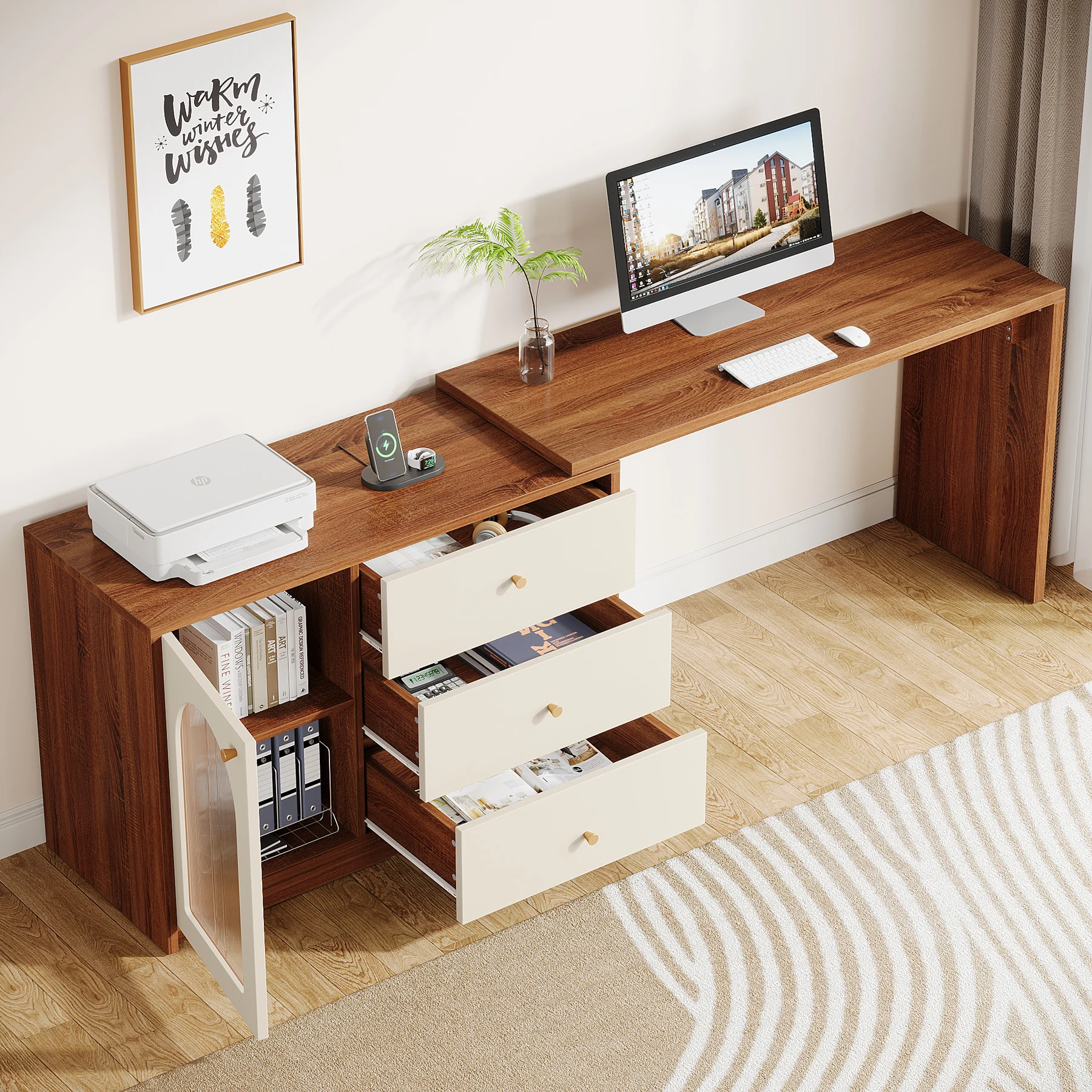 Tribesigns L Shaped Computer Desk with Drawers, Modern Corner Home Office Desk with Reversible Storage Cabinet, Long Study Desk - Image 4