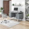 Modern Office Desk With Storage, Gray