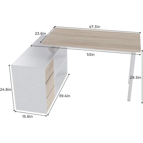 Home Office Computer Desk Corner Desk with 3 Drawers and 2 Shelves 53-inch L-Shaped Study Desk with Storage