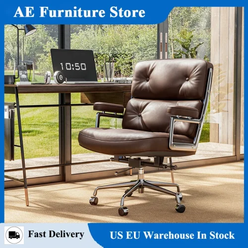Office Executive Desk Genuine Leather Chair With Thickened Backrest and Ergonomic Swivel Computer Chair
