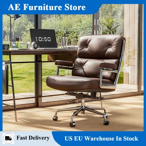 Office Executive Desk Genuine Leather Chair With Thickened Backrest and Ergonomic Swivel Computer Chair