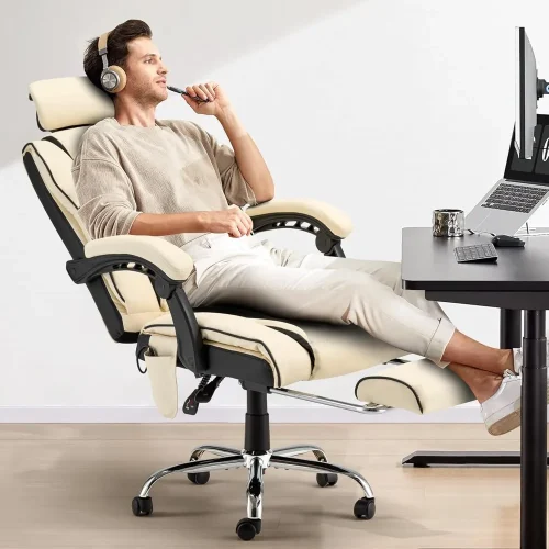6-Point Massage Office Chair, with Footrest Heated Executive with Reclining Backrest, Ergonomic Gaming Chair with Padded Armrest