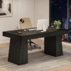 55 Inches Executive Desk, Mid-Century Modern Home Office Desk with Double Trapezoid Base, Wood Computer Desk Conference Table