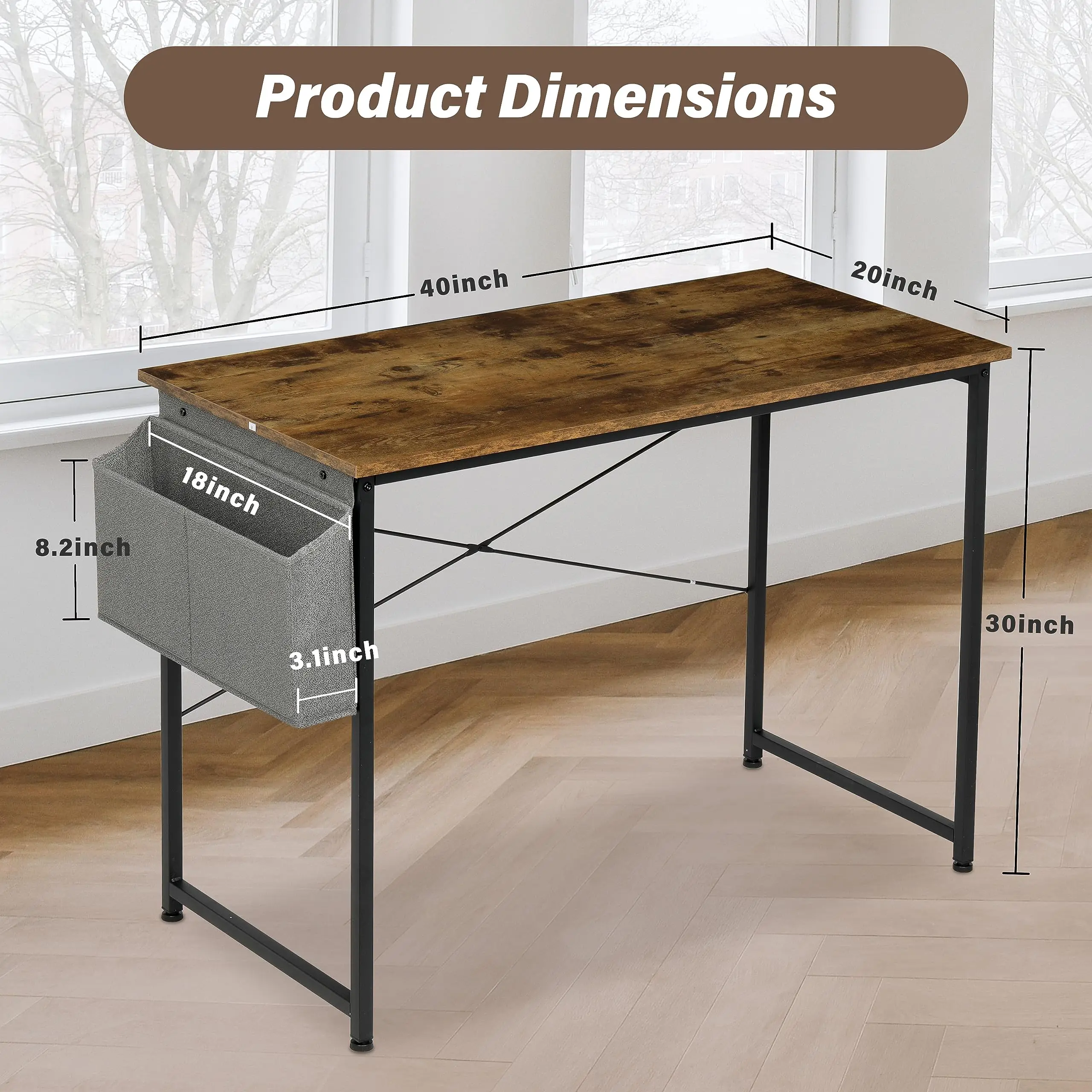 Computer Office Desk, Home Writing Study Worktable for Bedroom, Brown Small Desk, Modern Simple Style PC Table - Image 3