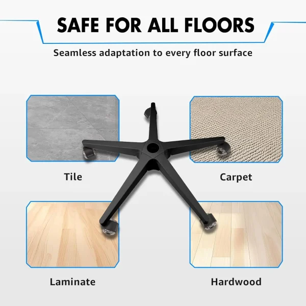 28"" Office Chair Base Replacement With Wheels, Set Of 5, 2500Lbs Heavy Duty Desk Chair Base, Quiet Casters, Black