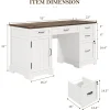 55'' Farmhouse Executive Desk, Home Office Desk with Drawers, Wood Computert Desk with File Cabinet and Power Outlets